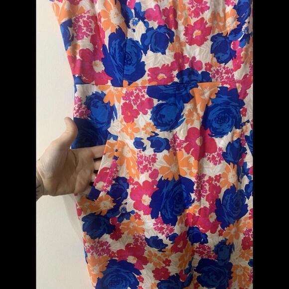 Lands' End Sleeveless Dress size 8p Floral Ponte Sheath Pockets Stretch Colorful - Picture 2 of 8